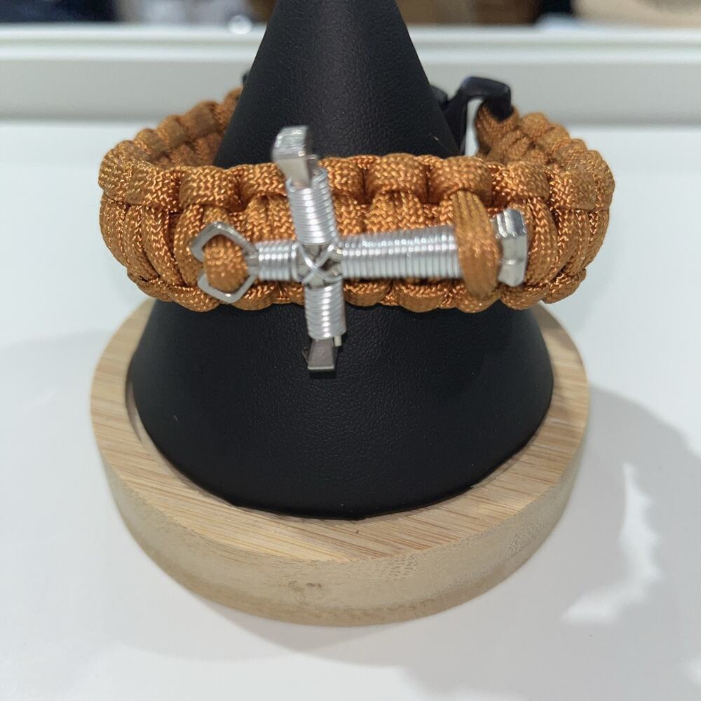 Vintage Bracelet Orange Paracord Cross Religious Christian Gift